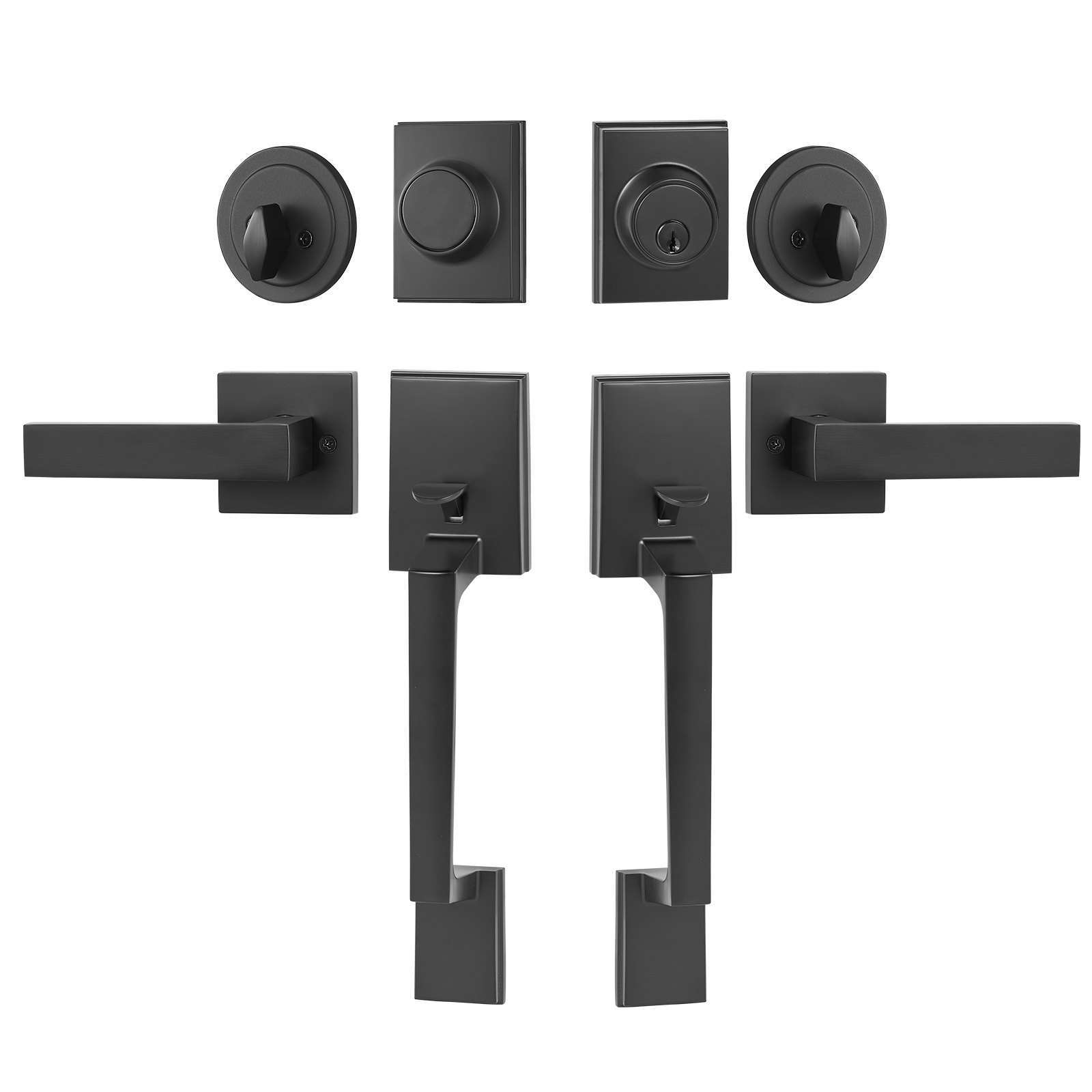 VEVOR Double Door Handle Set, Matte Black Square Door Lever, Double Front Door Handle Set with Reversible Handle Lever, Heavy Duty Double Door Lock Set with Dummy, for Office Door or Front Door