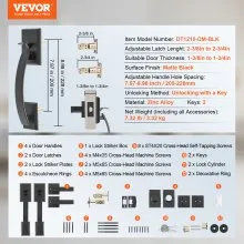 Double Door Handle Set Double Door Lock Set Matte Black Arched Door Lever