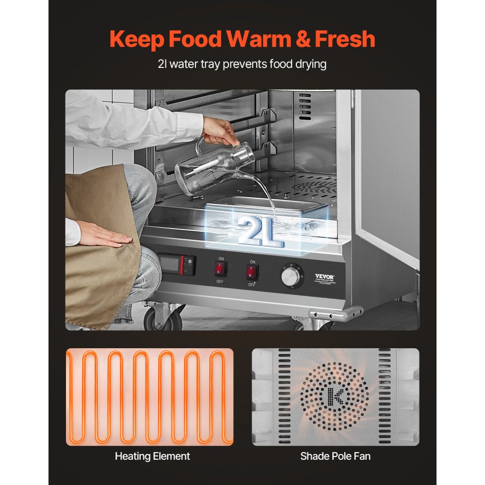 VEVOR Hot Box Food Warmer, 16-Tier Large Concession Warmer with Water Tray, Single-door and Adjustable Shelves, Stainless Steel Food Warmer Cabinet, Ideal for Storing Pizza, Chicken, Restaurant