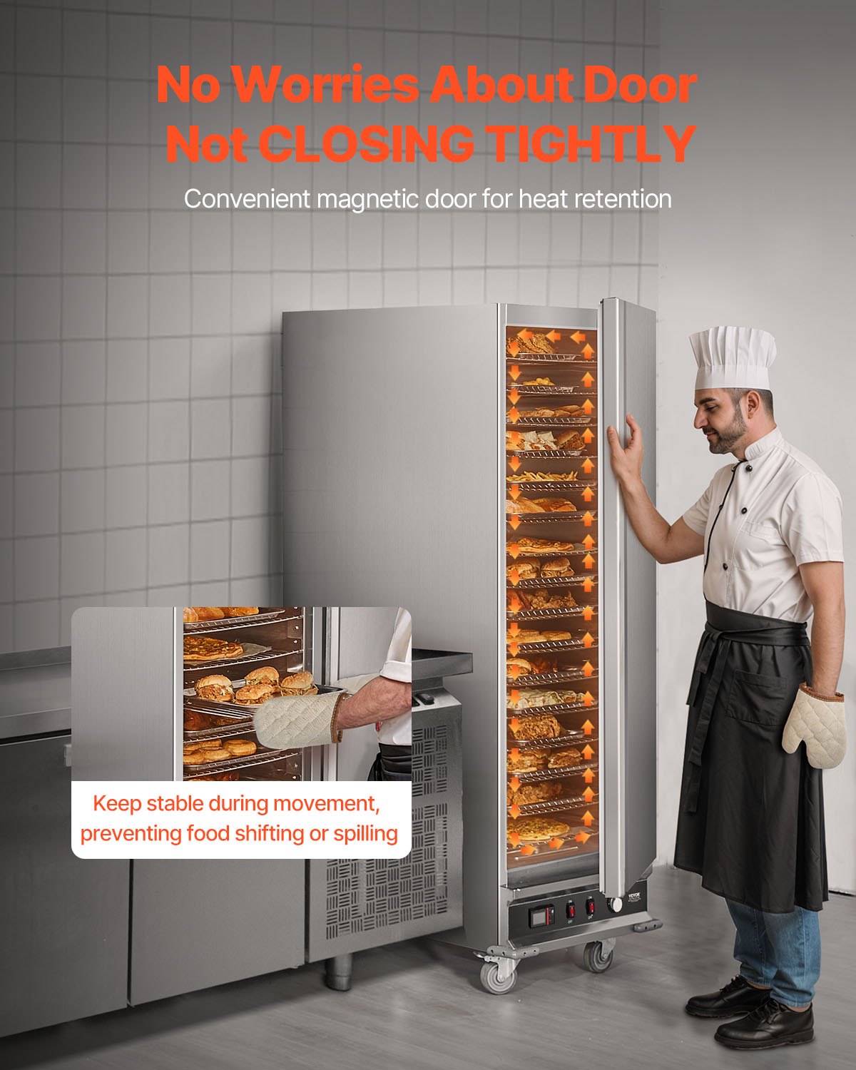 VEVOR Hot Box Food Warmer, 16-Tier Large Concession Warmer with Water Tray, Single-door and Adjustable Shelves, Stainless Steel Food Warmer Cabinet, Ideal for Storing Pizza, Chicken, Restaurant