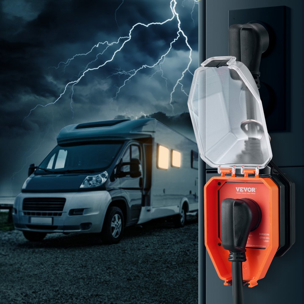 VEVOR RV Surge Protector, 30 Amp, 4100 Joules RV Voltage Protector Monitor Circuit Analyzer Power Guard, with Surge Protection Waterproof Cover Anti-Theft Lock for RV Camper Trailer, ETL Certified