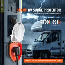 VEVOR RV Surge Protector, 30 Amp, 4100 Joules RV Voltage Protector Monitor Circuit Analyzer Power Guard, with Surge Protection Waterproof Cover Anti-Theft Lock for RV Camper Trailer, ETL Certified