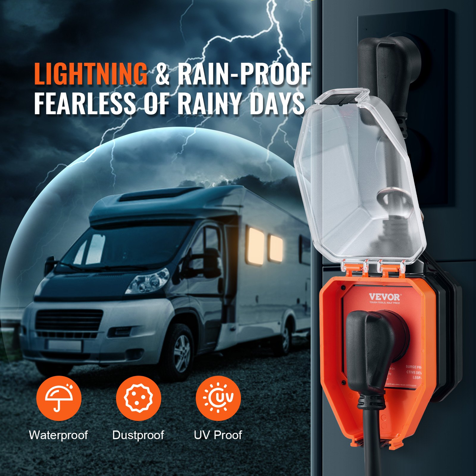 VEVOR RV Surge Protector, 30 Amp, 4100 Joules RV Voltage Protector Monitor Circuit Analyzer Power Guard, with Surge Protection Waterproof Cover Anti-Theft Lock for RV Camper Trailer, ETL Certified