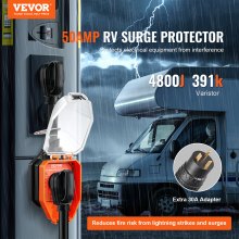 VEVOR RV Surge Protector, 50 Amp, 4800 Joules RV Voltage Protector Monitor Circuit Analyzer Power Guard, with Surge Protection Waterproof Cover Anti-Theft Lock for RV Camper Trailer, ETL Certified