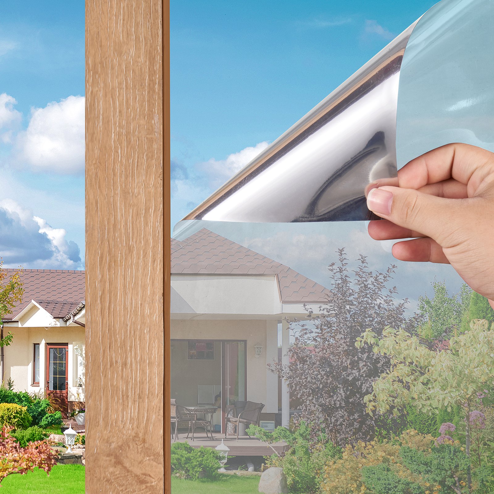 VEVOR Window Privacy Film, One Way Window Tint, Privacy Mirror Reflective Film, Sun Blocking Heat Control Glass, Self-Adhesive, See out Not in Window Film for Home and Office, Silver, 36 in x 49.3 ft