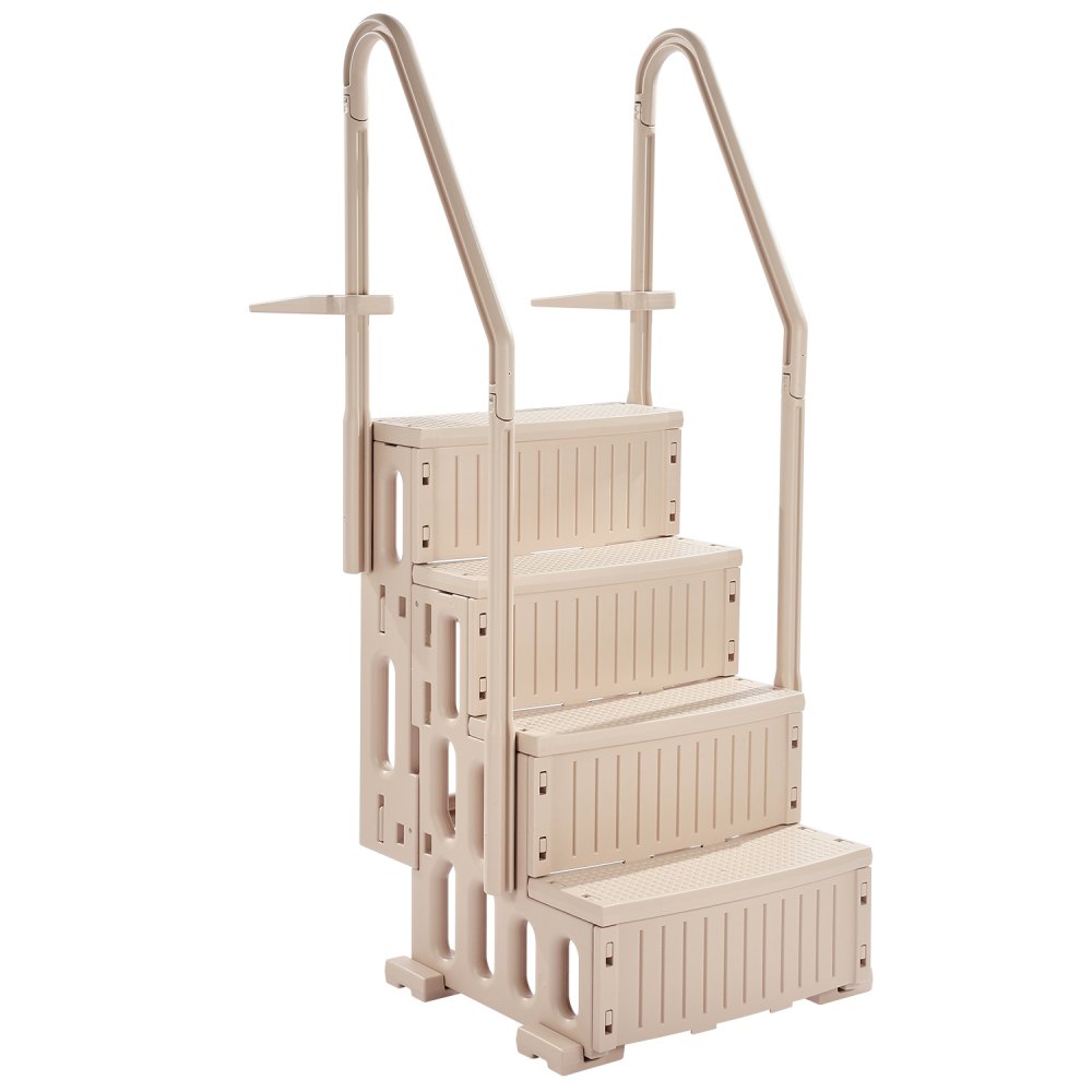 VEVOR Swimming Pool Ladder, 4-Step Double Handrails Stair with Non-slip Heavy Duty Steps, Load Capacity 181.4 kg, for 1219.2-1371.6 mm Inground & Above-ground Pool of Any Decking Surface, Taupe