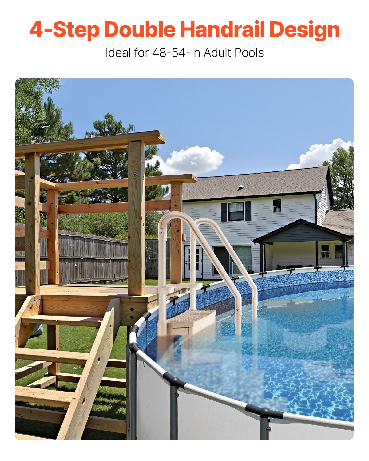 VEVOR Swimming Pool Ladder, 4-Step Double Handrails Stair with Non-slip Heavy Duty Steps, Load Capacity 181.4 kg, for 1219.2-1371.6 mm Inground & Above-ground Pool of Any Decking Surface, Taupe
