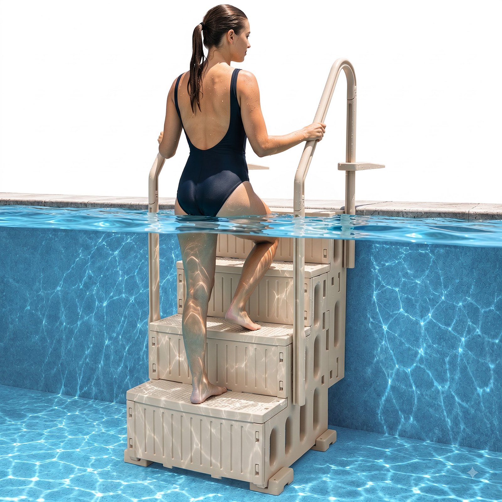 VEVOR Swimming Pool Ladder, 4-Step Double Handrails Stair with Non-slip Heavy Duty Steps, Load Capacity 181.4 kg, for 1219.2-1371.6 mm Inground & Above-ground Pool of Any Decking Surface, Taupe