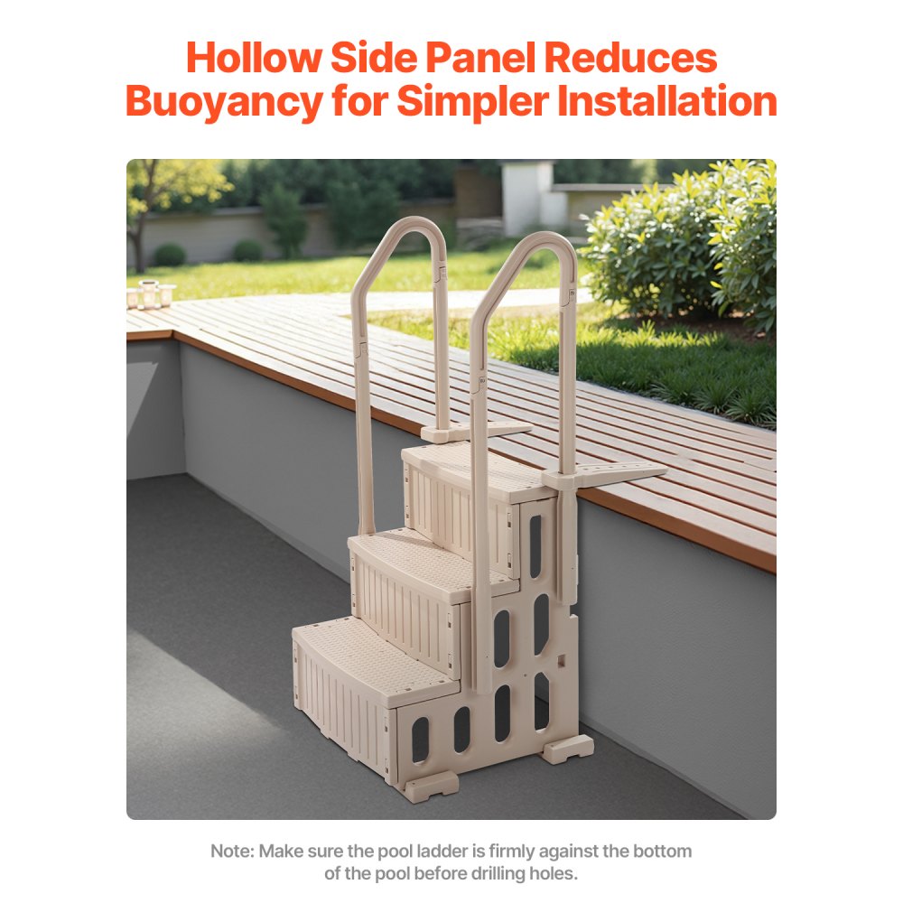 VEVOR Swimming Pool Ladder, 3-Step Double Handrails Stair with Non-slip Heavy Duty Steps, Load Capacity 181.4 kg, for 914.4-1219.2 mm Inground & Above-ground Pool of Any Decking Surface, Taupe