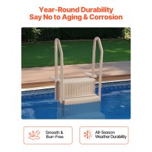 VEVOR 3-Step Taupe Pool Ladder of 2 Handrails Supports 400 lb for 36-48 In Pools