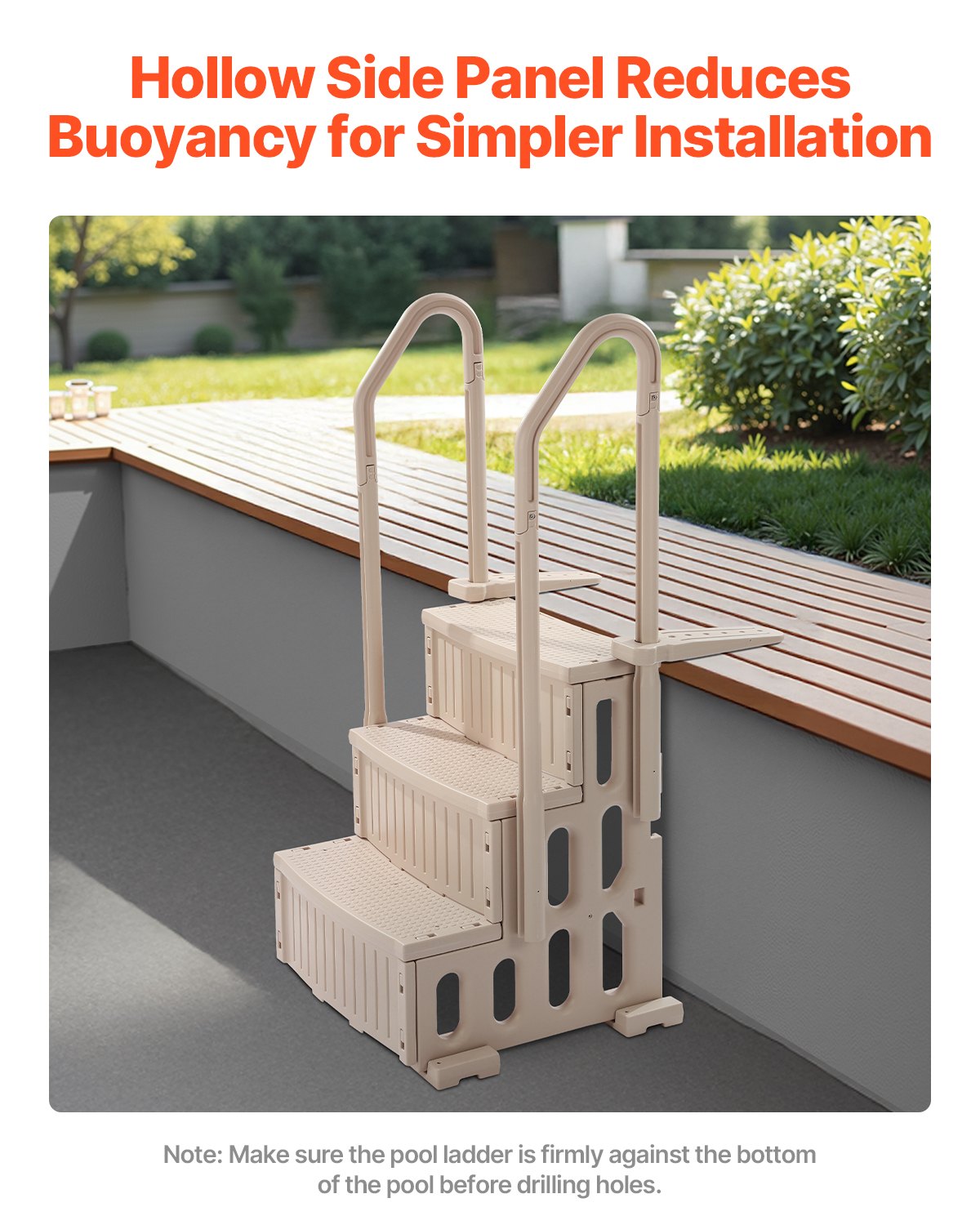 VEVOR Swimming Pool Ladder, 3-Step Double Handrails Stair with Non-slip Heavy Duty Steps, Load Capacity 181.4 kg, for 914.4-1219.2 mm Inground & Above-ground Pool of Any Decking Surface, Taupe