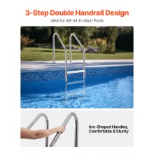 3-Step Stainless Steel Pool Ladder of 2 Handrails Loads 265 lb for 48-54 In Pool