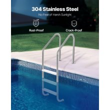 VEVOR Stainless Steel Pool Ladder 3-Step & 2 Handrails for 1219.2-1371.6 mm Pool