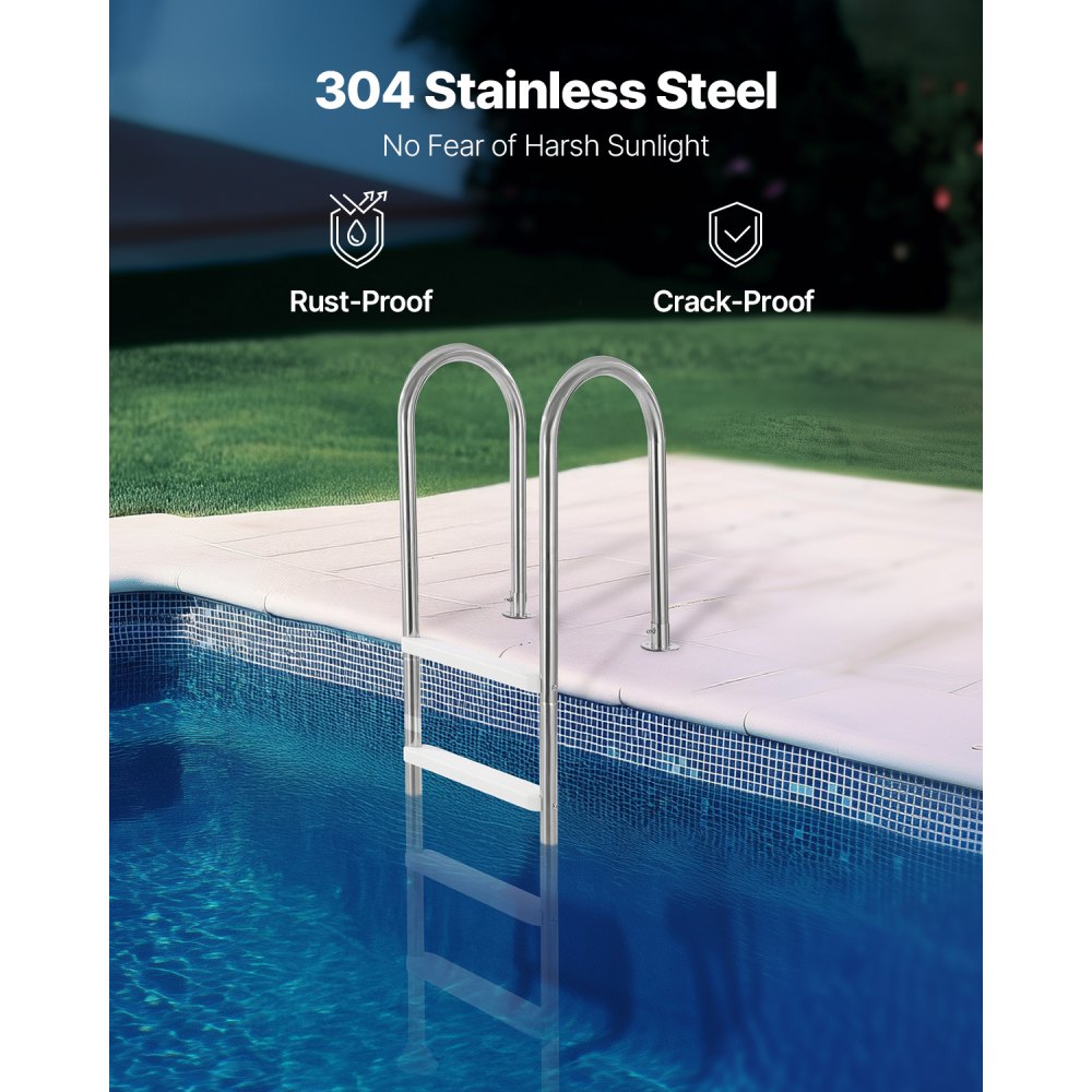 VEVOR Swimming Pool Ladder, 4-Step Double Handrails Stairs with Non-slip Heavy Duty Steps, Stainless Steel Load Capacity 265 lbs, for 54 In Inground Pools with Mounted Deck Board Indoor & Outdoor