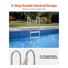 VEVOR 4-Step Stainless Steel Pool Ladder of 2 Handrail for 1371.6 mm Decked Pool