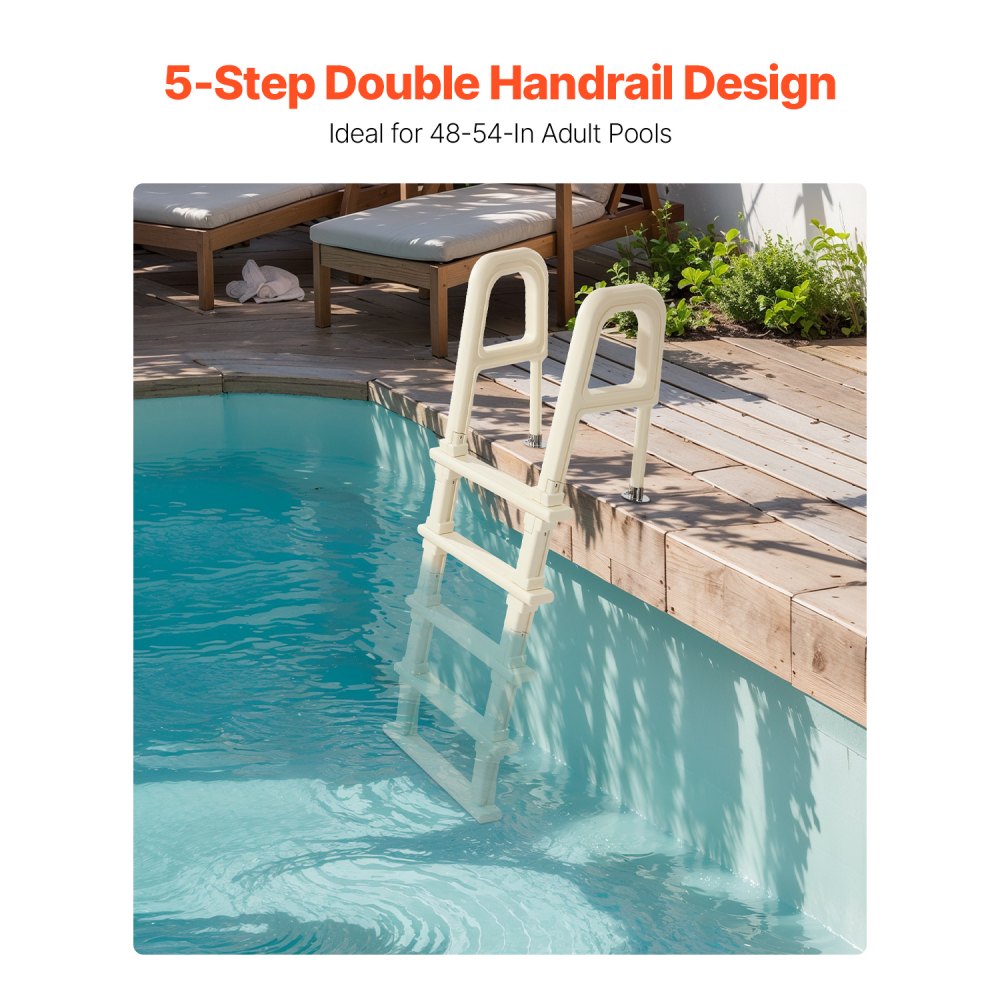 VEVOR Swimming Pool Ladder, 75°Inclined 5-Step Double Handrails Stair, Non-slip Steps of 136 kg Load Capacity, for 1219.2-1371.6 mm Inground & Above-ground Pools of Any Deck Surface Indoor & Outdoor