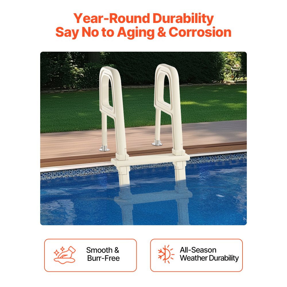 VEVOR Swimming Pool Ladder, 75°Inclined 5-Step Double Handrails Stair, Non-slip Steps of 136 kg Load Capacity, for 1219.2-1371.6 mm Inground & Above-ground Pools of Any Deck Surface Indoor & Outdoor