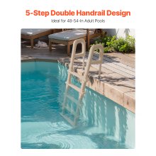 Inclined Pool Ladder 5-Step & 2 Handrails of 300 lb Capacity for 48-54 In Pools