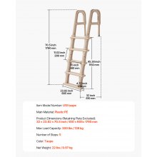 Inclined Pool Ladder 5-Step & 2 Handrails of 300 lb Capacity for 48-54 In Pools