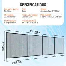 VEVOR Pool Fence, 4 x 12 FT Pool Fences for Inground Pools, Removable Child Safety Pool Fencing, Easy DIY Installation Swimming Pool Fence, 340gms Teslin PVC Pool Fence Mesh Protects Kids and Pets