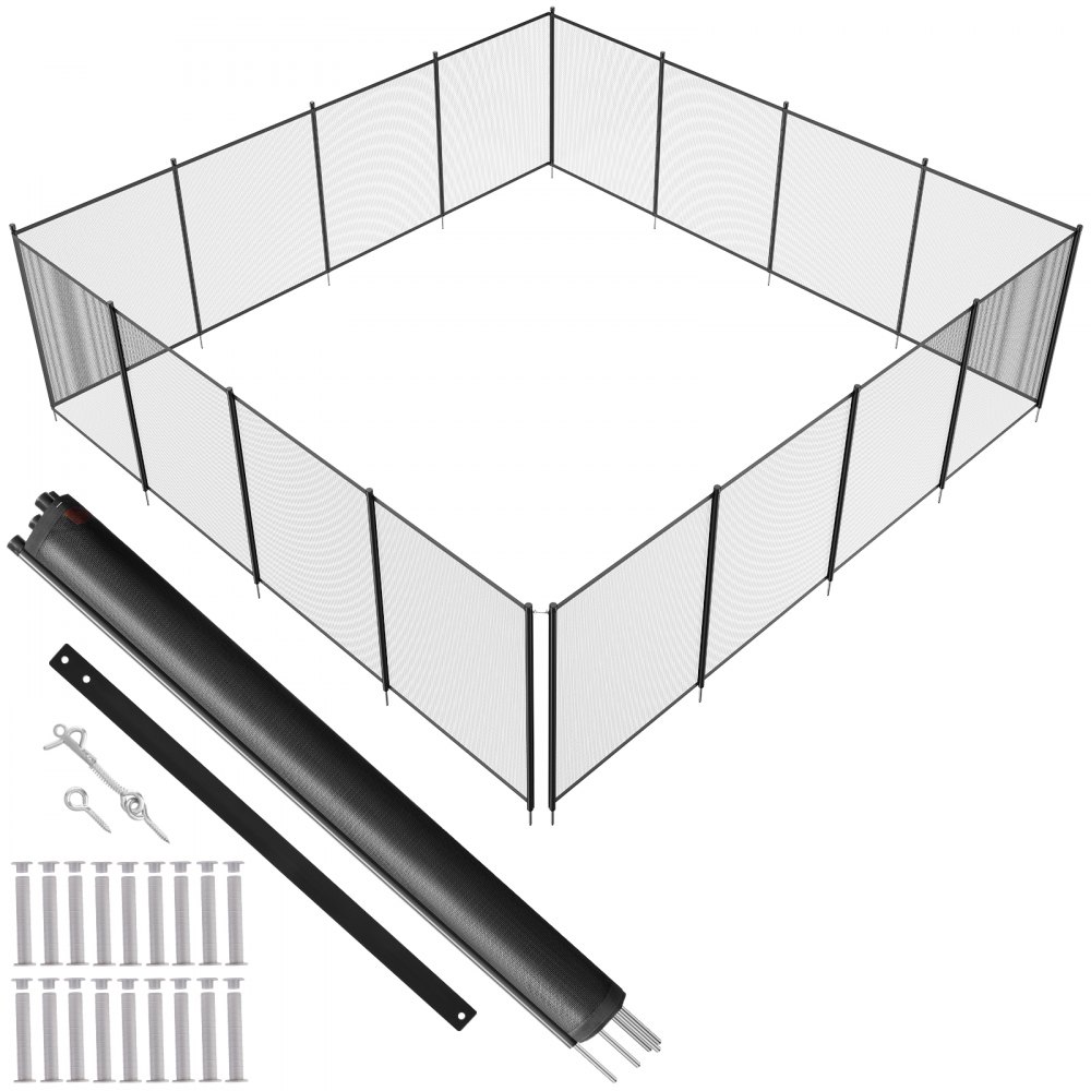 VEVOR pool fence set with mesh panels, poles, and installation kit, ensuring pool safety