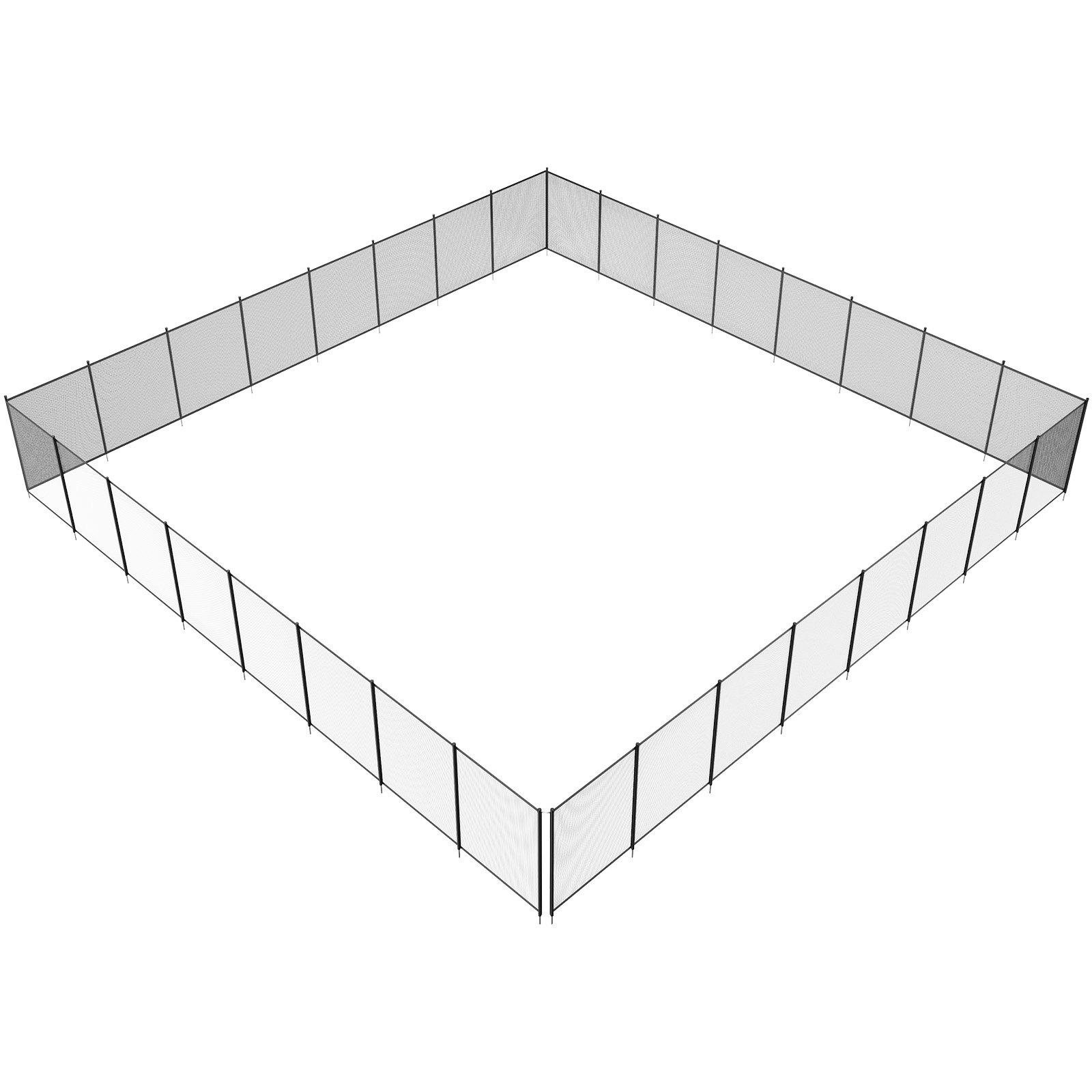 black VEVOR pool fence around a square area with mesh panels and sturdy posts.