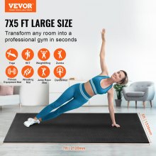 VEVOR Exercise Mat, Non Slip High Density Premium Yoga Mat, Exercise Yoga Mat for Men & Women, Fitness & Exercise Mat with Bag & Carry Strap, for All Types of Home Yoga, Pilate & Floor Workout (7x5ft)