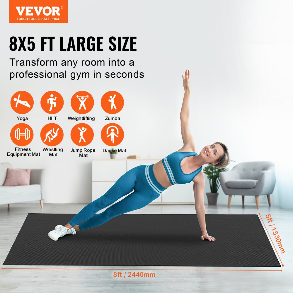 VEVOR Exercise Mat Non Slip Yoga Mat Gym Fitness Pilate Workout Mat (2.4x1.5 m)