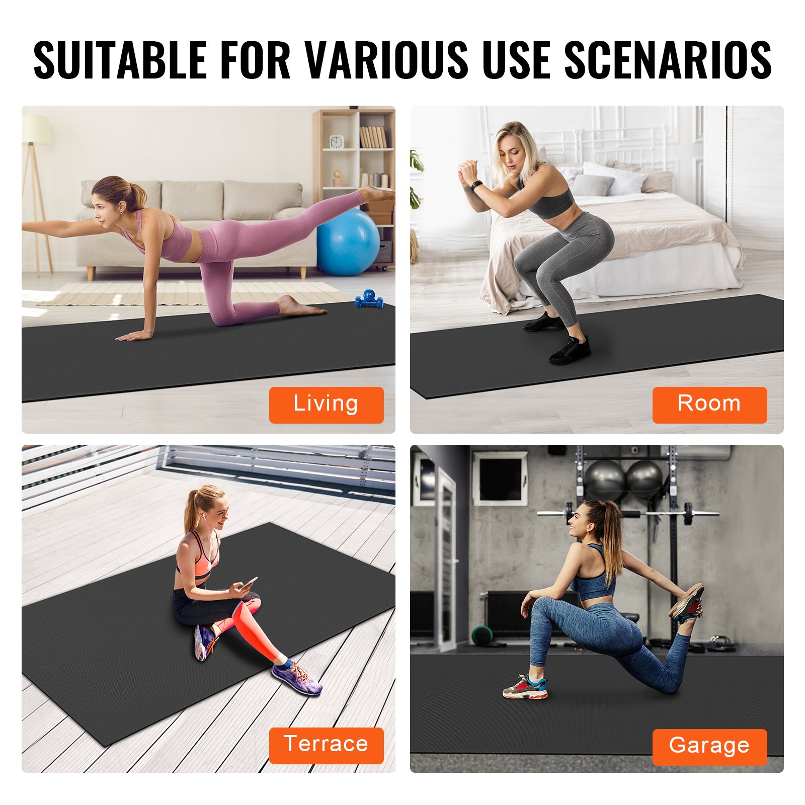 VEVOR Exercise Mat Non Slip Yoga Mat Gym Fitness Pilate Workout Mat (3x1.8 m)
