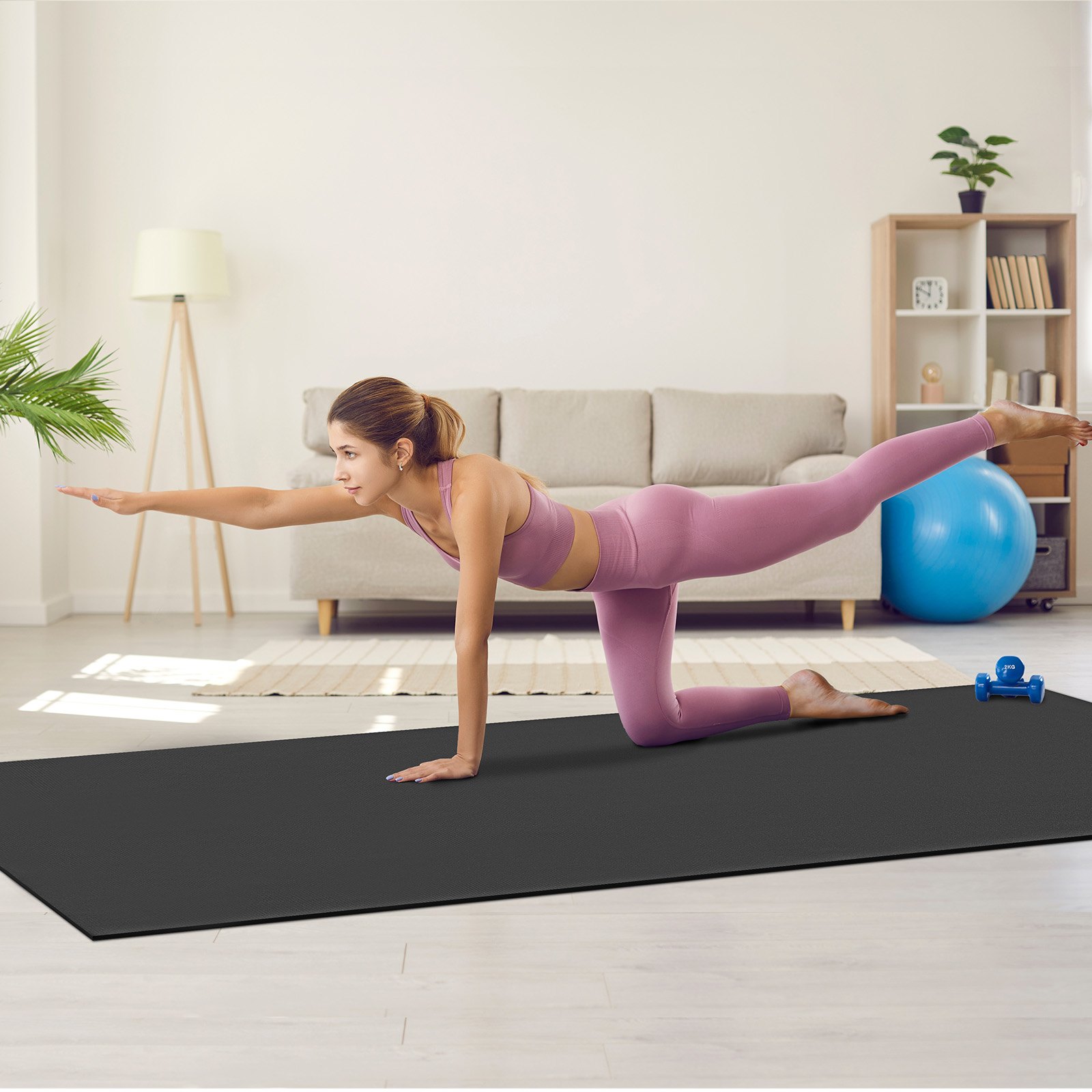 VEVOR Exercise Mat Non Slip Yoga Mat Gym Fitness Pilate Workout Mat (3x1.8 m)
