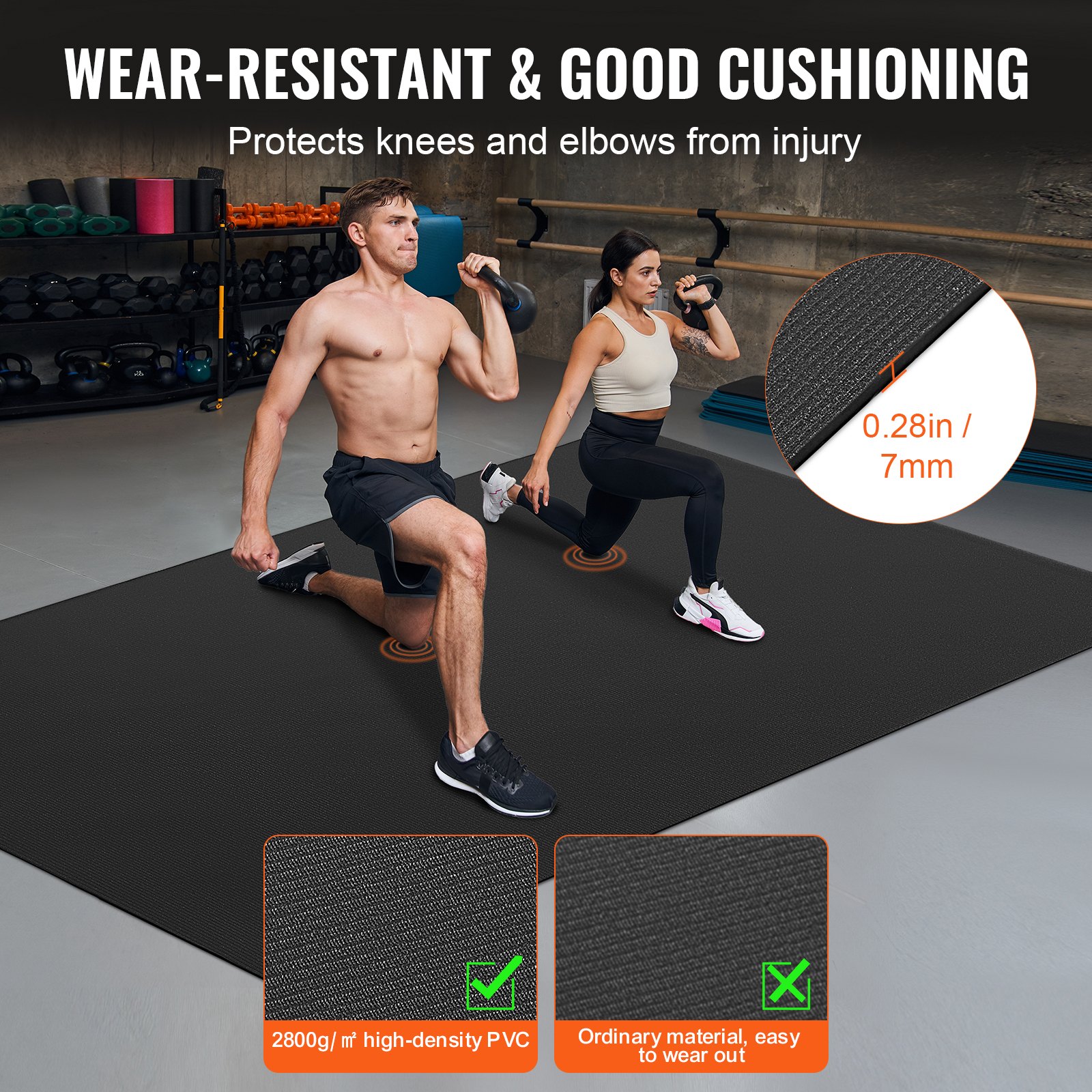 VEVOR Exercise Mat Non Slip Yoga Mat Gym Fitness Pilate Workout Mat (2.4x1.8 m)