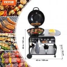 VEVOR 21 inch Portable Charcoal Grill, Propane Gas Kettle Grills with Cover and Cart, Heavy Duty Iron BBQ Grill, Freestanding Smoker for Outdoor Cooking, Barbecue Camping, Picnic, Backyard Black