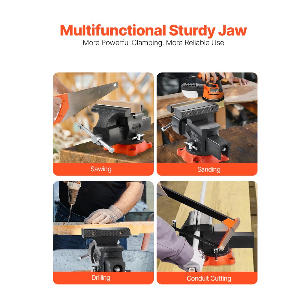 VEVOR Bench Vise, 140 mm Jaw Width, 140 mm Max Jaw Opening Multipurpose Vise with 360° Swivel Locking Base, 73 mm Throat, Heavy Duty Ductile Iron Workbench Vise, Two-Way Jaws for Clamping Round Pipes
