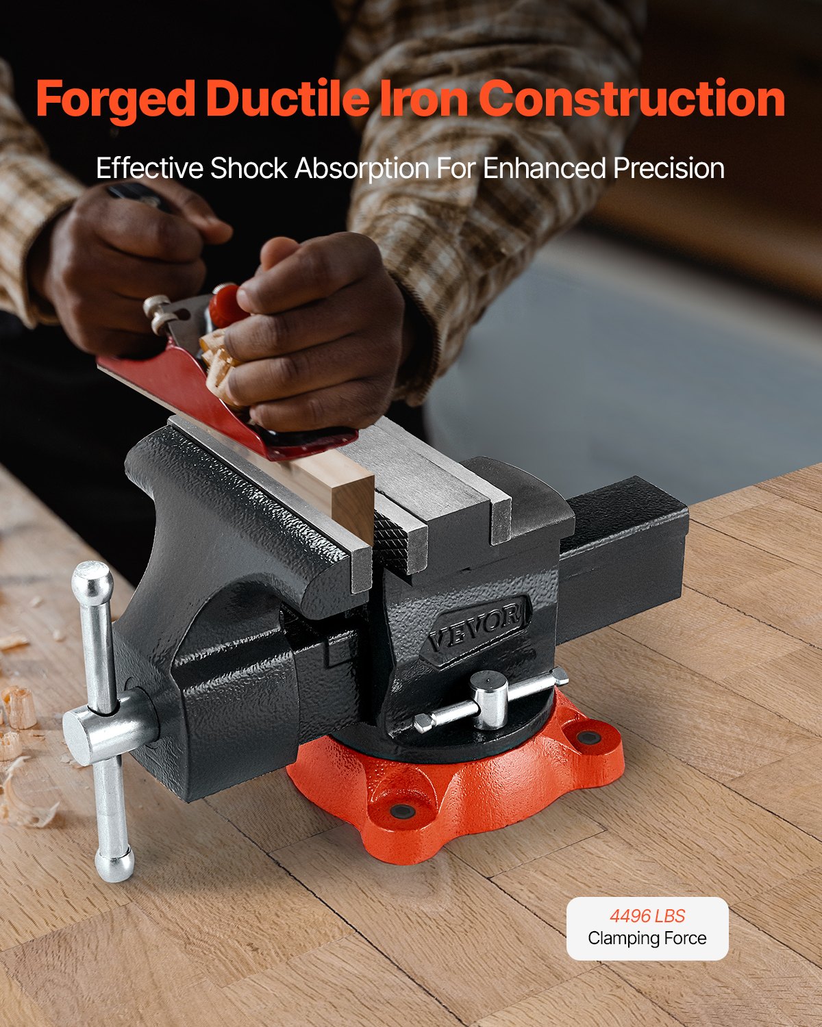 VEVOR Bench Vise, 140 mm Jaw Width, 140 mm Max Jaw Opening Multipurpose Vise with 360° Swivel Locking Base, 73 mm Throat, Heavy Duty Ductile Iron Workbench Vise, Two-Way Jaws for Clamping Round Pipes