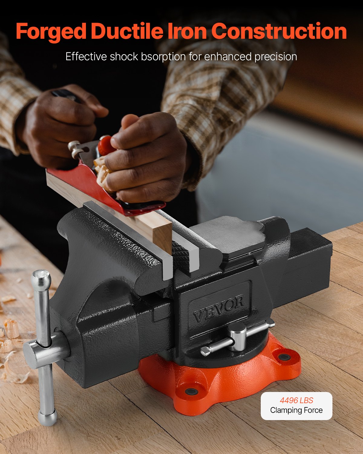 VEVOR Bench Vise, 5" Jaw Width, 5" Max Jaw Opening Multipurpose Vise with 360° Swivel Locking Base, 2.8" Throat Depth, Heavy Duty Ductile Iron Workbench Vise with Anvil, for Clamping Round Pipes