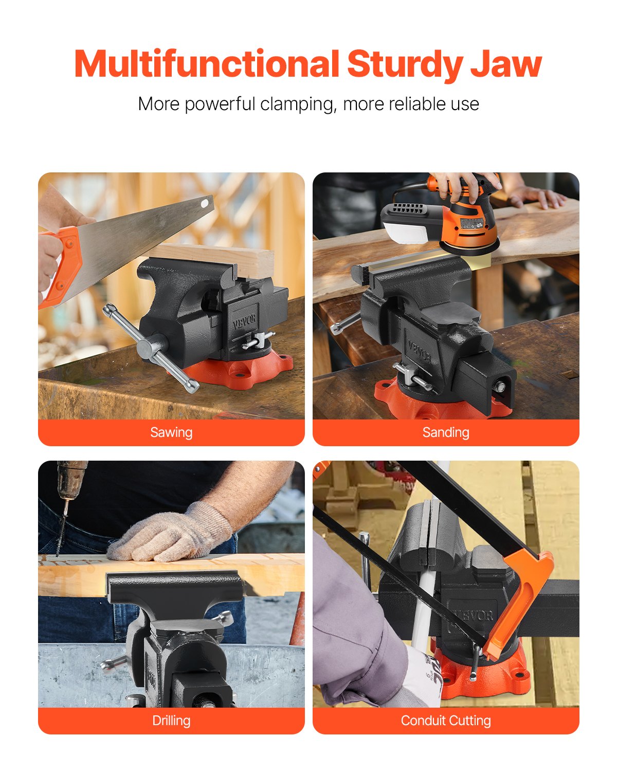VEVOR Bench Vise, 5" Jaw Width, 5" Max Jaw Opening Multipurpose Vise with 360° Swivel Locking Base, 2.8" Throat Depth, Heavy Duty Ductile Iron Workbench Vise with Anvil, for Clamping Round Pipes