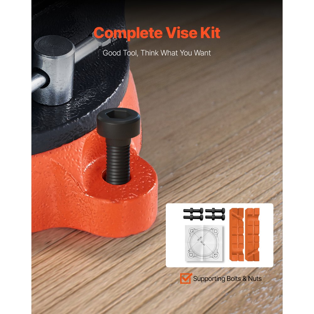 VEVOR Bench Vise, 203 mm(8") Jaw Width, 203 mm(8") Max Jaw Opening Multipurpose Vise with 360°Swivel Locking Base, 94 mm(3.7") Throat Depth, Heavy Duty Ductile Iron Workbench Vise, Two-Way Jaws for Clamping Round Pipes