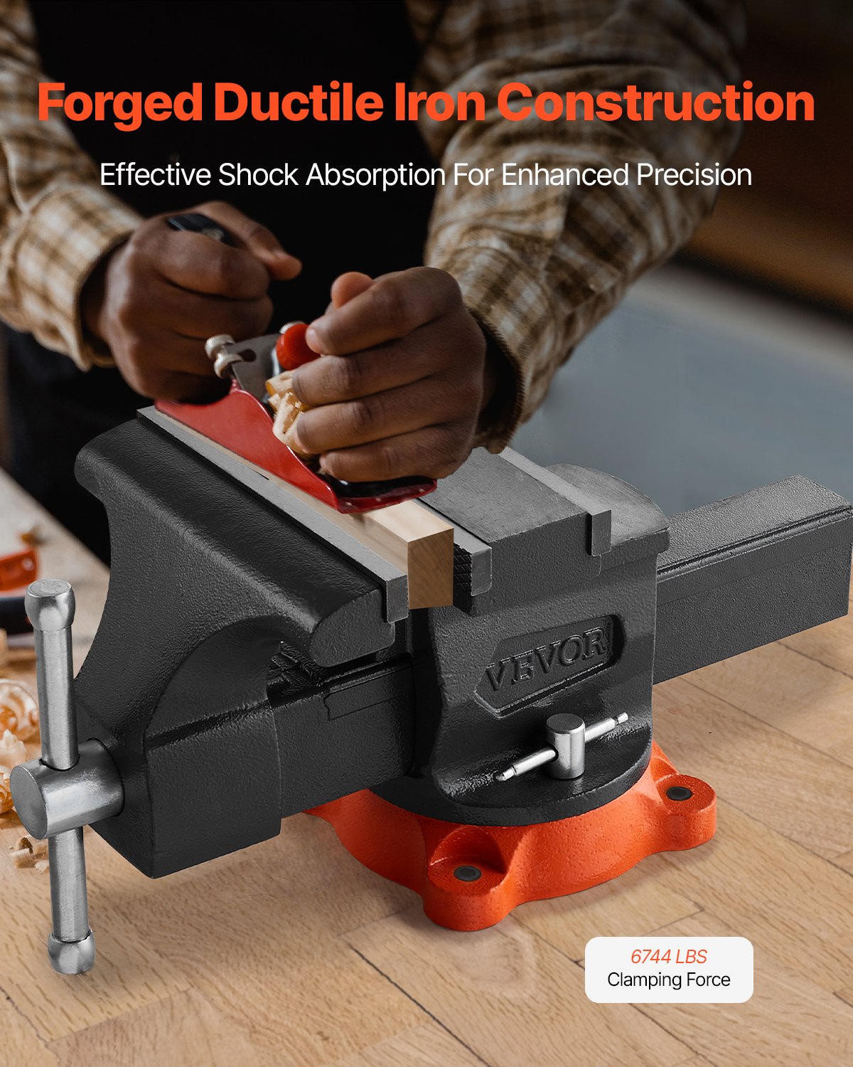 VEVOR Bench Vise, 203 mm(8") Jaw Width, 203 mm(8") Max Jaw Opening Multipurpose Vise with 360°Swivel Locking Base, 94 mm(3.7") Throat Depth, Heavy Duty Ductile Iron Workbench Vise, Two-Way Jaws for Clamping Round Pipes