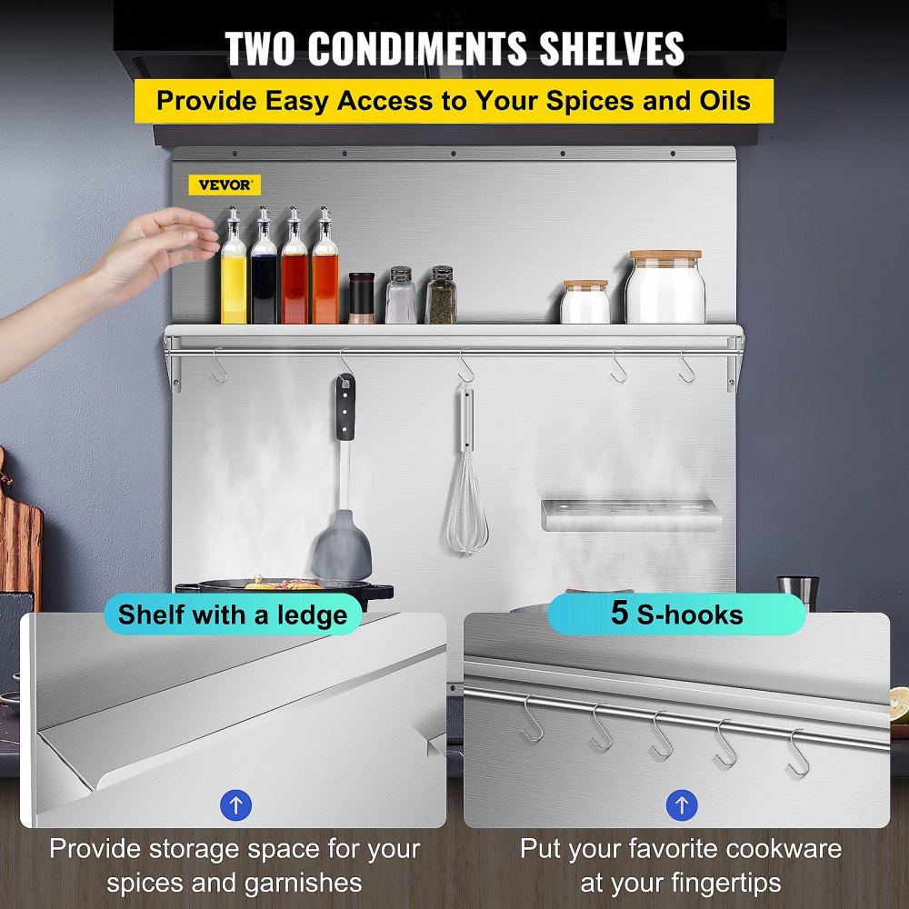 VEVOR Range Backsplash with Shelf, Stainless Steel Backsplash, 30 x 30.7 inch