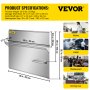 VEVOR range backsplash product specifications with usage examples in home, hotel, restaurant, and dining car.