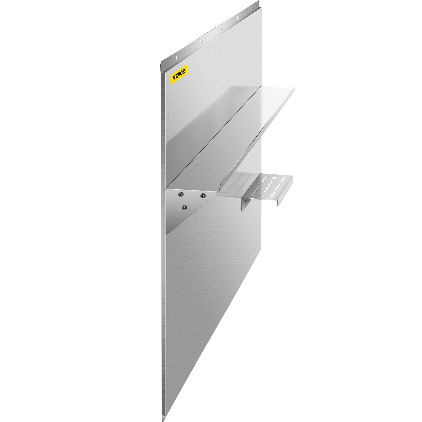 Protector contra salpicaduras de acero inoxidable VEVOR con estante de 30 x 30,7 pulgadas, protector de pared para campana extractora, placa plateada para salpicaduras de acero inoxidable con estante de almacenamiento incorporado y estante para colgar.