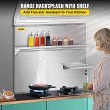 VEVOR Range Backsplash with Shelf 36 x 30.7 Inch Range Hood Wall Shield, Stainless Steel Backsplash Silver Splash Plate for Range Hood Stainless Backsplash with Built-in Storage Shelf and Hanging Rack