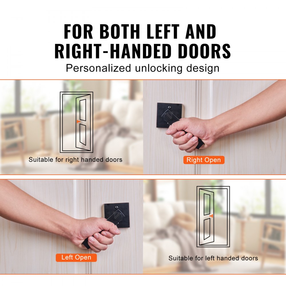 VEVOR entry door handle suitable for left and right-handed doors, showcasing personalized unlocking design.