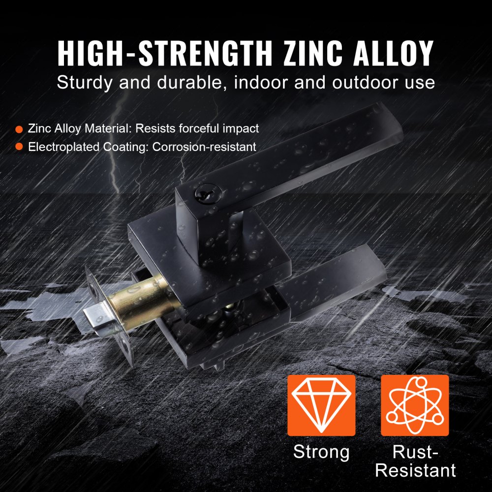 VEVOR entry door handle in high-strength zinc alloy, showcasing durability and rust-resistance in rain.