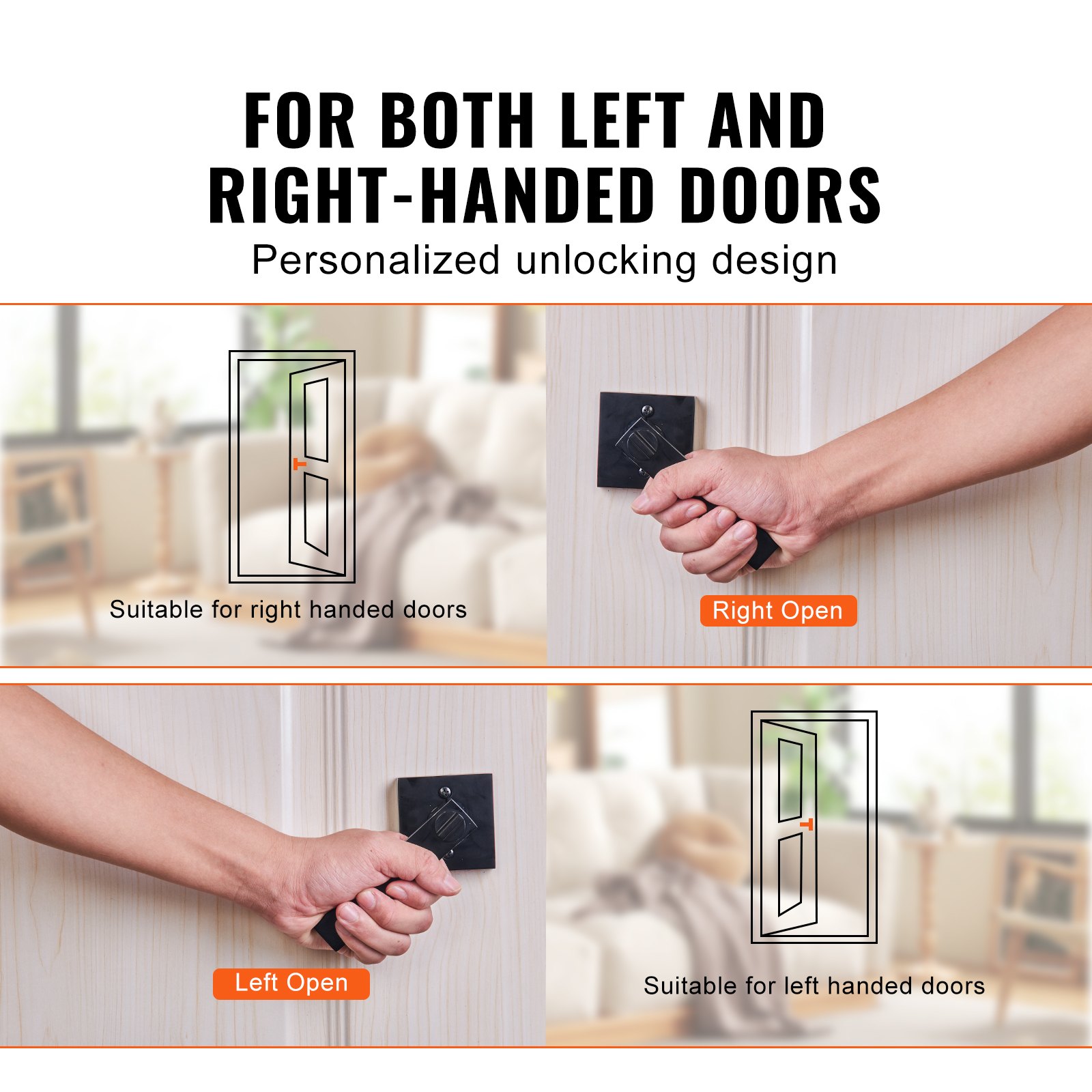 VEVOR entry door handle suitable for left and right-handed doors, showcasing personalized unlocking design.