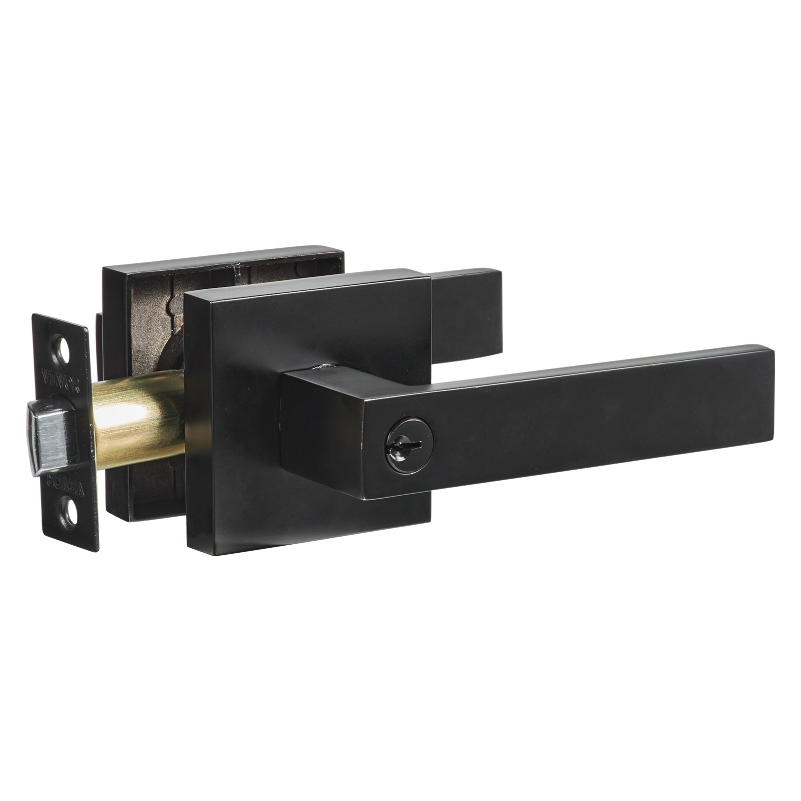 black VEVOR entry door handle with square base and keyhole in a side view.