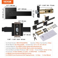 VEVOR Entry Lever Door Handle, 2 PCS Black Entry Knob, Lock and Key Locking Lever Set, Contemporary Square Door Lever, Reversible for Right and Left Sided Doors, 45° Rotation to Open, for Front Door