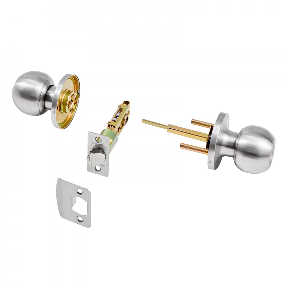 VEVOR Keyed Entry Door Knob, Satin Nickel Door Knob with Round Ball, Keyed Exterior & Thumb Turn Lock Interior, All Metal Doorknobs Hardware with Lock and Keys, Modern Design for Bedroom & Bathroom