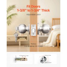 Round Privacy Door Knob for Bedroom Bathroom Satin Nickel Knob Keyed Entry