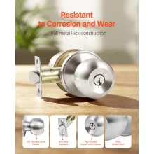 Round Privacy Door Knob for Bedroom Bathroom Satin Nickel Knob Keyed Entry